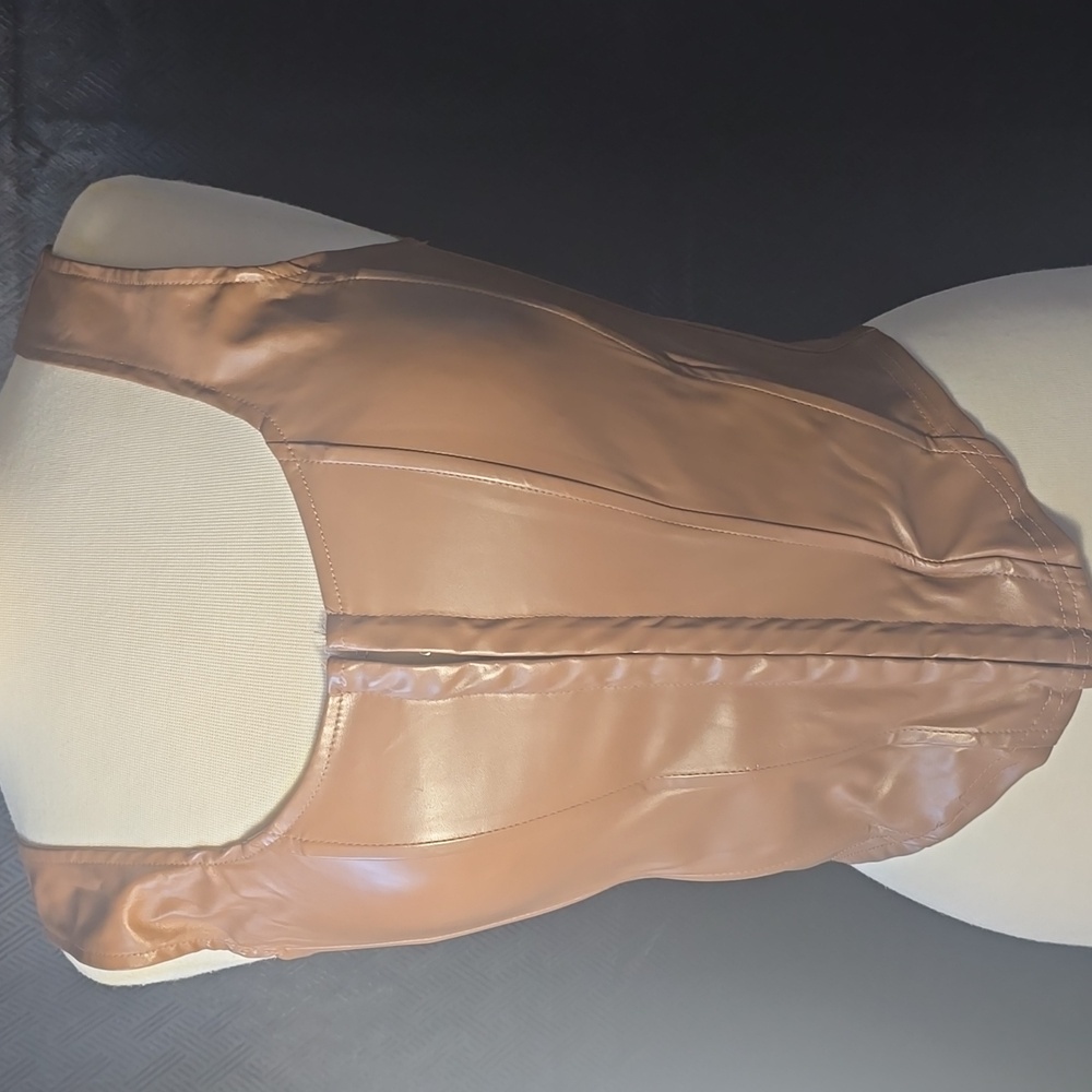Brown Faux Leather Corset Crop Top